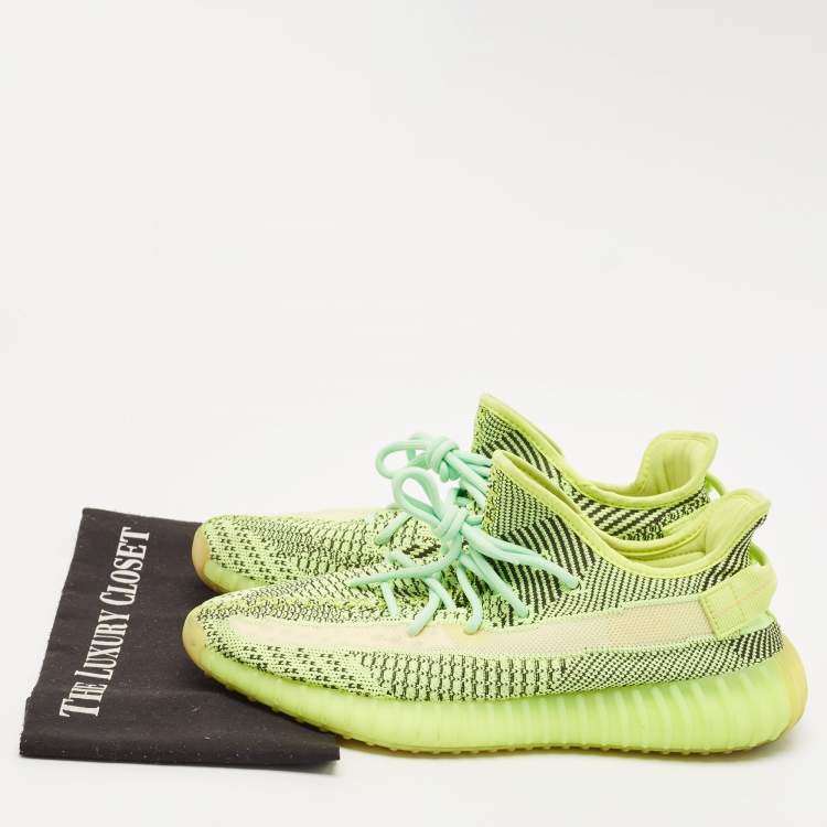 Pre Owned Yeezy x Adidas Neon Green Knit Fabric Boost 350 V2 Yeezreel (Non Reflective) Sneakers Size 44