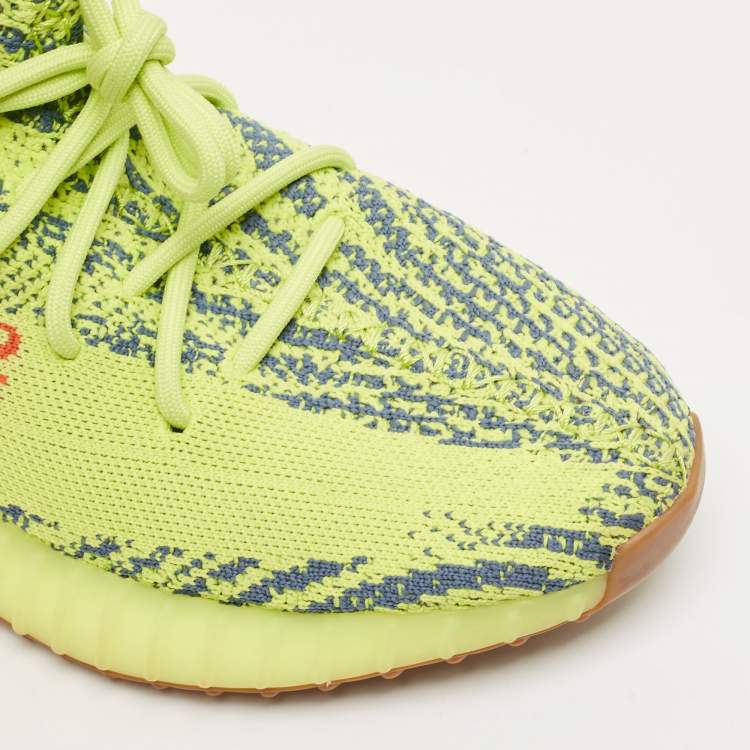 Pre Owned Yeezy x Adidas Neon Yellow Knit Fabric Boost 350 V2 Semi Frozen Yellow Sneakers Size 44