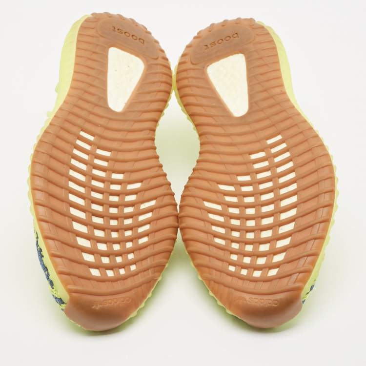 Pre Owned Yeezy x Adidas Neon Yellow Knit Fabric Boost 350 V2 Semi Frozen Yellow Sneakers Size 44