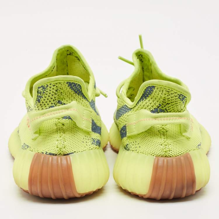 Pre Owned Yeezy x Adidas Neon Yellow Knit Fabric Boost 350 V2 Semi Frozen Yellow Sneakers Size 44