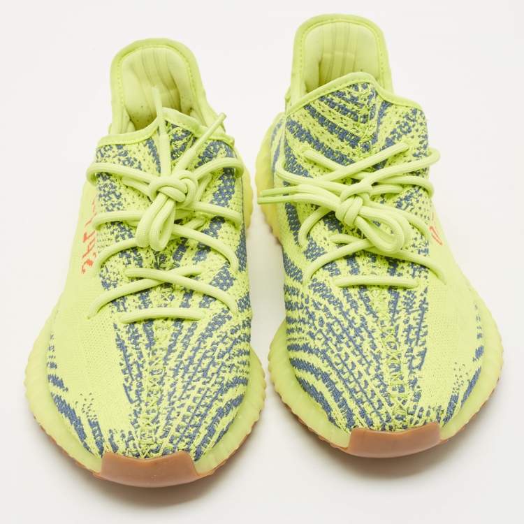 Pre Owned Yeezy x Adidas Neon Yellow Knit Fabric Boost 350 V2 Semi Frozen Yellow Sneakers Size 44