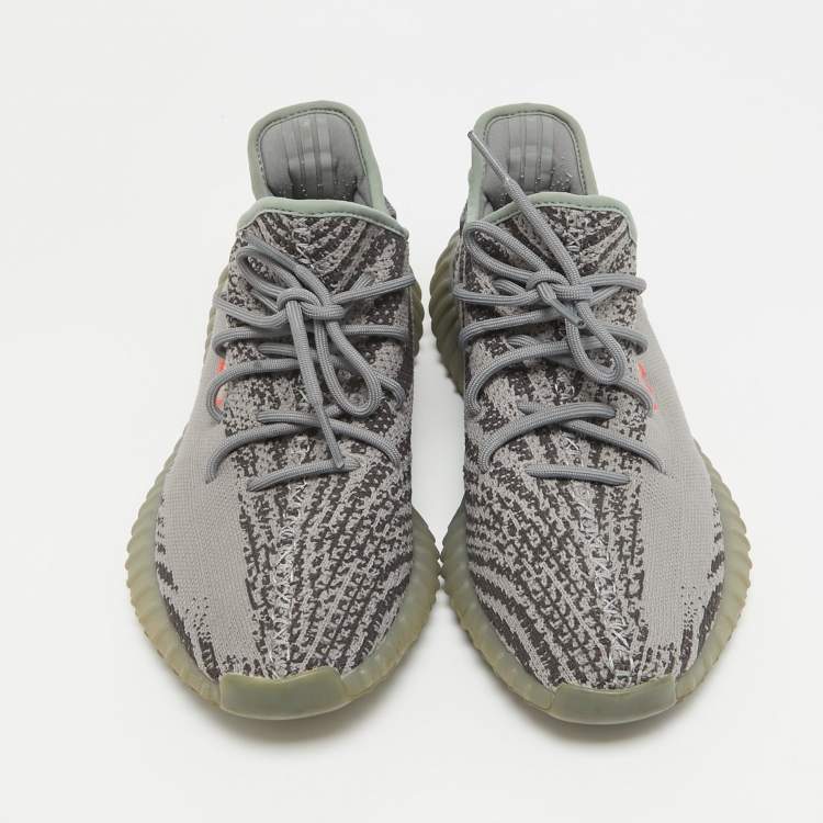 Pre Owned Yeezy x Adidas Grey Knit Fabric Boost 350 V2 Beluga 2.0 Sneakers Size 44