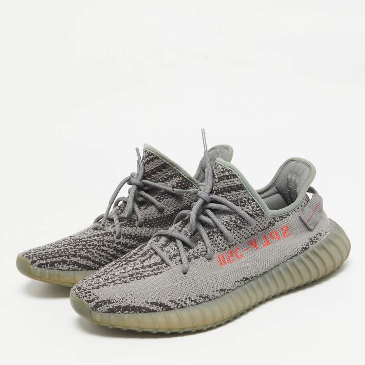 Pre Owned Yeezy x Adidas Grey Knit Fabric Boost 350 V2 Beluga 2.0 Sneakers Size 44