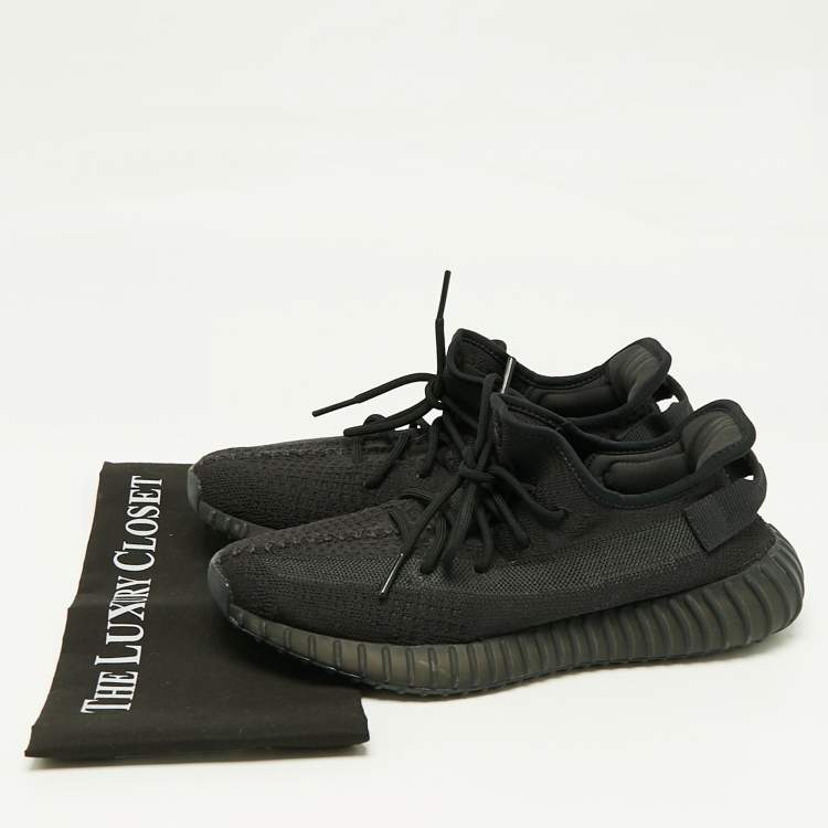 Pre Owned Yeezy x Adidas Black Knit Fabric Boost 350 V2 Onyx Sneakers Size 42 2/3