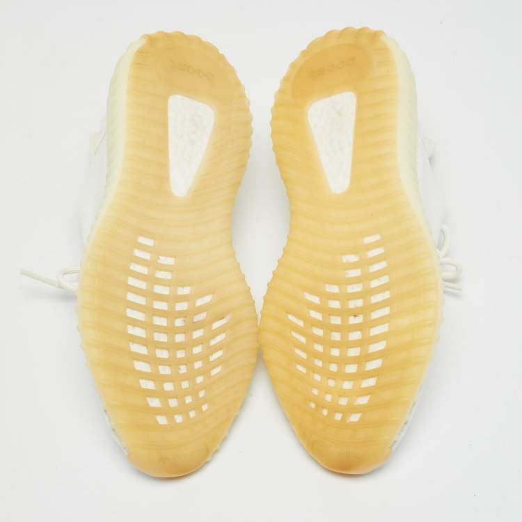 Pre Owned Yeezy x Adidas White Knit Fabric Boost 350 V2 Cream Sneakers Size 42 2/3