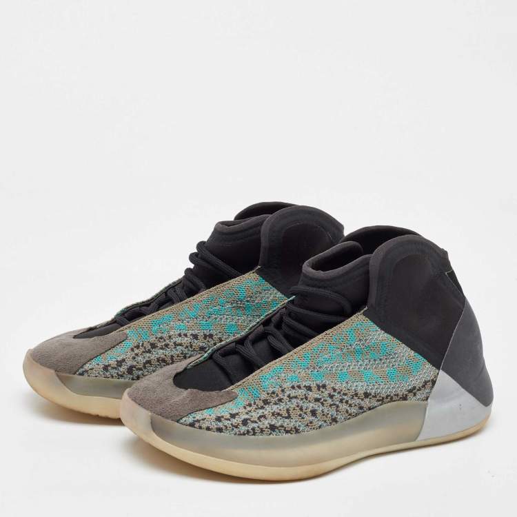 Pre Owned Yeezy x Adidas Multicolor Knit Fabric and Neoprene QNTM Teal Blue Sneakers Size 39 1/3