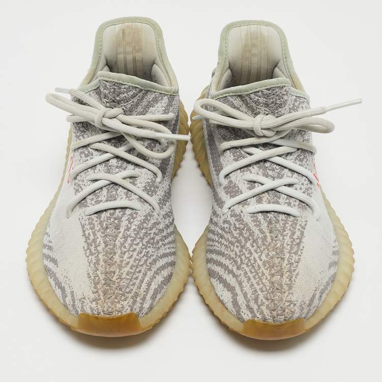 Pre Owned Yeezy x Adidas Two Tone Knit Fabric Boost 350 V2 Blue Tint Sneakers Size 40 2/3