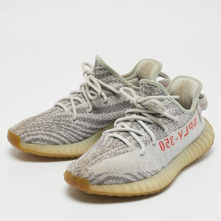 Pre Owned Yeezy x Adidas Two Tone Knit Fabric Boost 350 V2 Blue Tint Sneakers Size 40 2/3