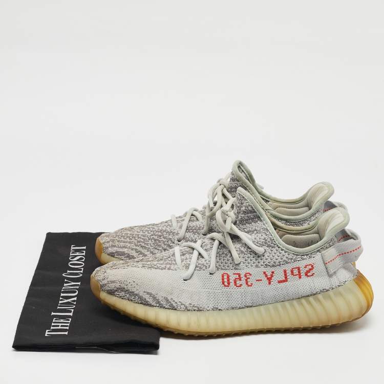 Pre Owned Yeezy x Adidas Two Tone Knit Fabric Boost 350 V2 Blue Tint Sneakers Size 40 2/3
