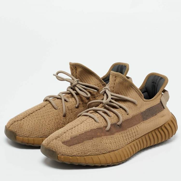 Pre Owned Yeezy x Adidas Brown Knit Fabric Boost 350 V2 Earth Sneakers Size 46