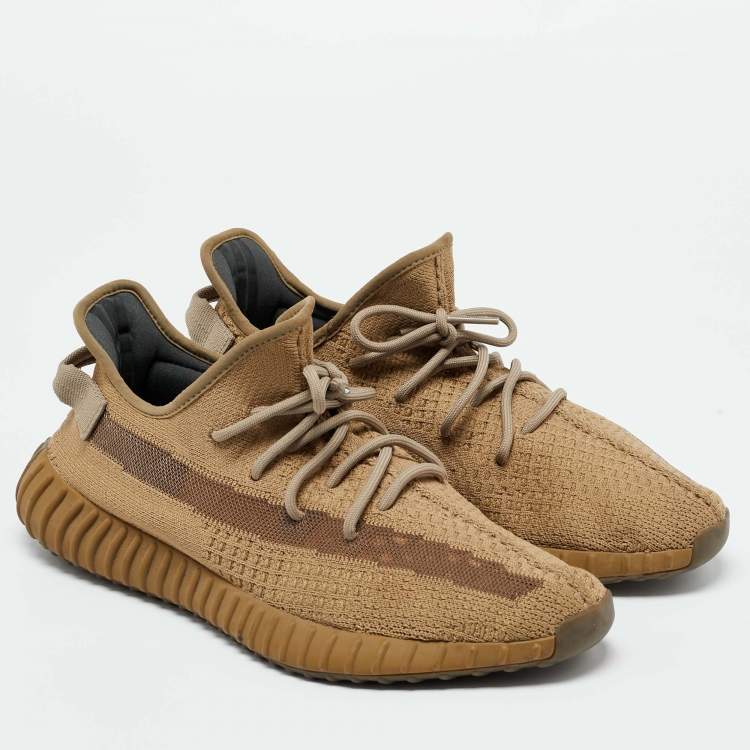 Pre Owned Yeezy x Adidas Brown Knit Fabric Boost 350 V2 Earth Sneakers Size 46
