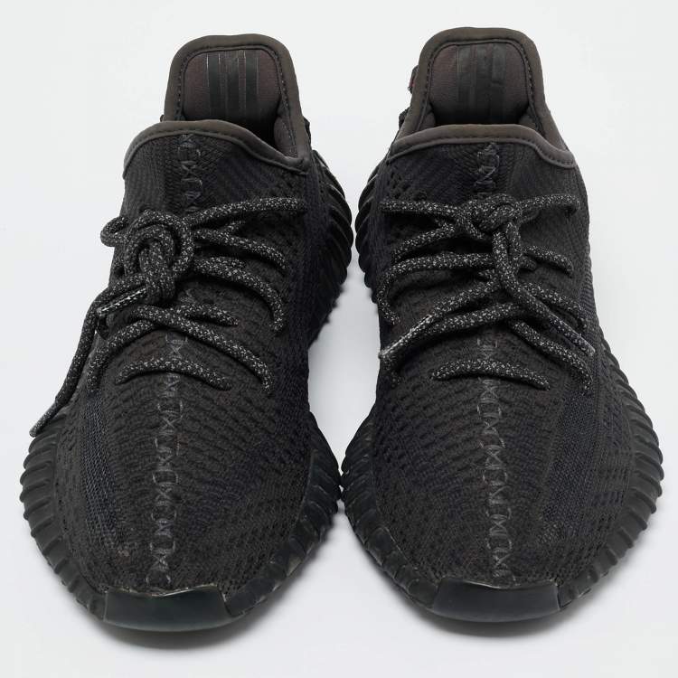 Pre Owned Yeezy x Adidas Black Knit Fabric Boost 350 V2 Static Black Sneakers Size 39 1/3