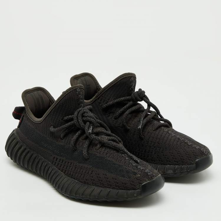 Pre Owned Yeezy x Adidas Black Knit Fabric Boost 350 V2 Static Black Sneakers Size 39 1/3