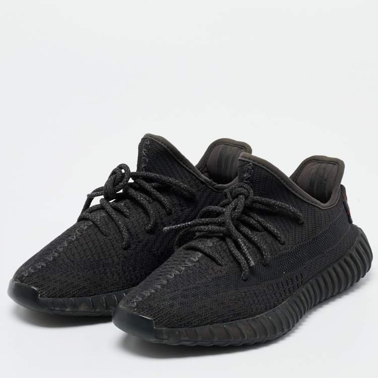 Pre Owned Yeezy x Adidas Black Knit Fabric Boost 350 V2 Static Black Sneakers Size 39 1/3