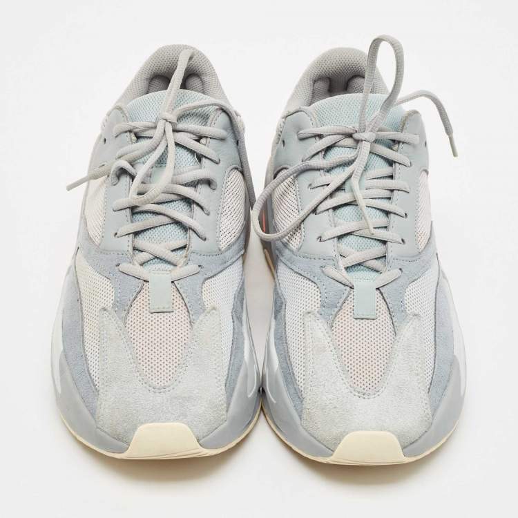 Pre Owned Yeezy x Adidas Grey/Blue Suede and Mesh Boost 700 Inertia Sneakers Size 46 2/3 