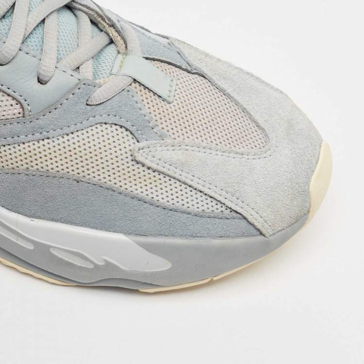 Pre Owned Yeezy x Adidas Grey/Blue Suede and Mesh Boost 700 Inertia Sneakers Size 46 2/3 