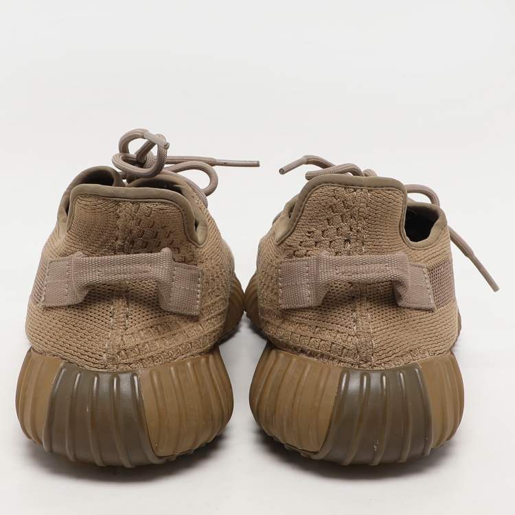 Pre Owned Yeezy x Adidas Brown Knit Fabric Boost 350 V2 "Earth" Low Top Sneakers Size 48