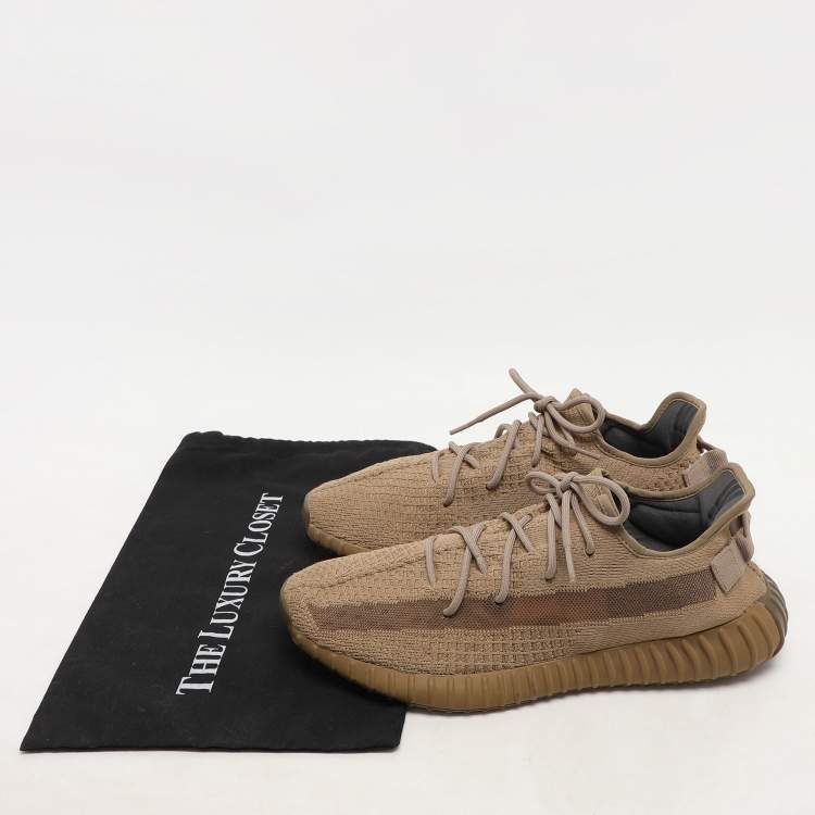 Pre Owned Yeezy x Adidas Brown Knit Fabric Boost 350 V2 "Earth" Low Top Sneakers Size 48