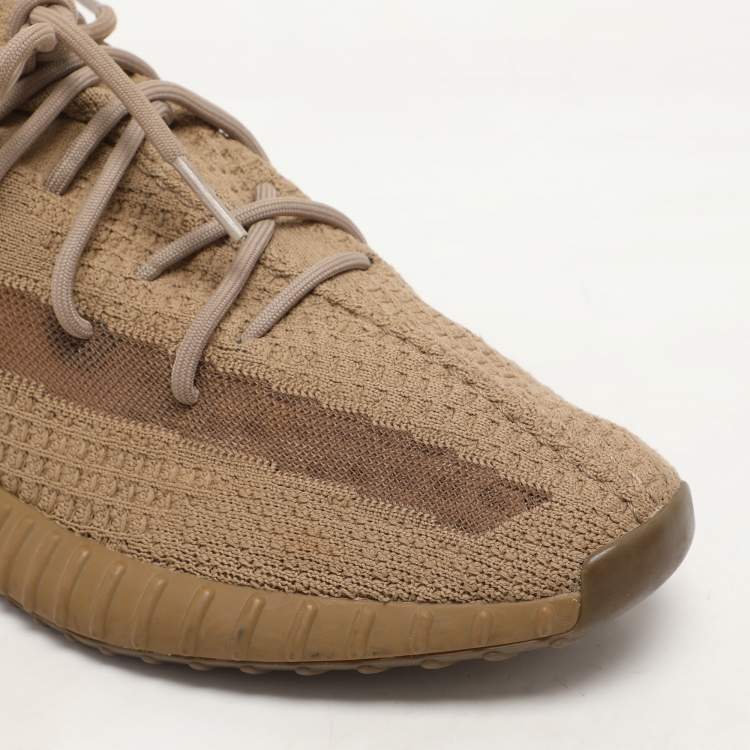 Pre Owned Yeezy x Adidas Brown Knit Fabric Boost 350 V2 "Earth" Low Top Sneakers Size 48
