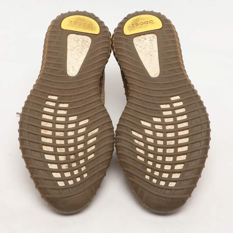 Pre Owned Yeezy x Adidas Brown Knit Fabric Boost 350 V2 "Earth" Low Top Sneakers Size 48