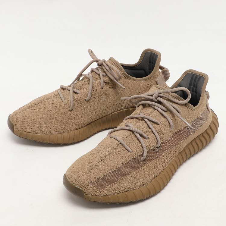 Pre Owned Yeezy x Adidas Brown Knit Fabric Boost 350 V2 "Earth" Low Top Sneakers Size 48