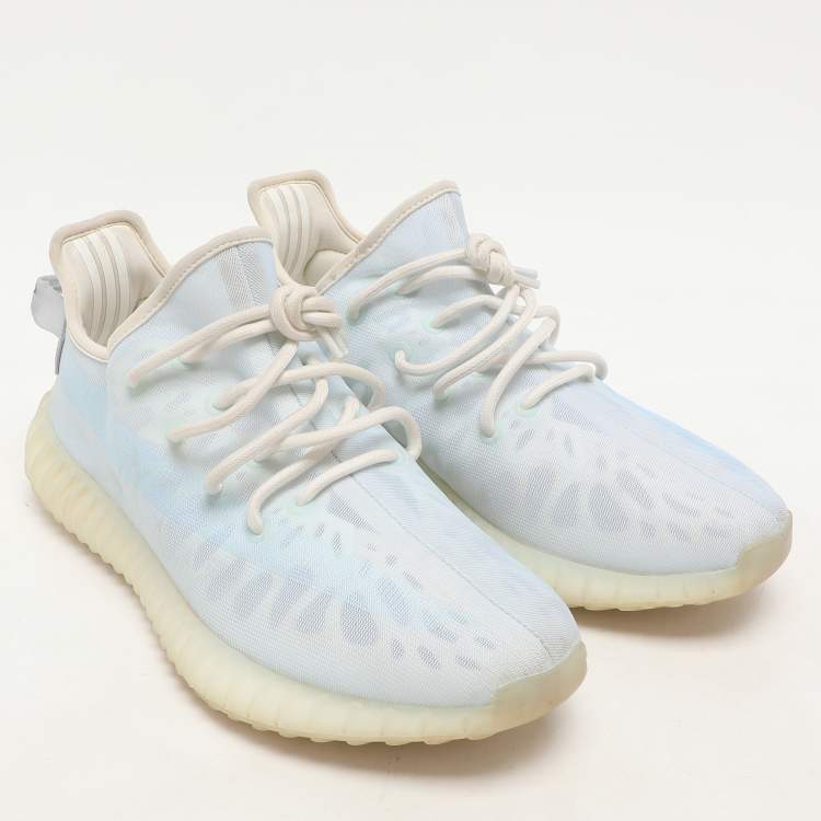 Pre Owned Yeezy x Adidas Blue Mesh Boost 350 V2 "Mono Ice" Low Top Sneakers Size 44 2/3