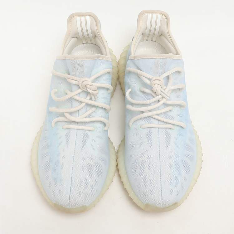 Pre Owned Yeezy x Adidas Blue Mesh Boost 350 V2 "Mono Ice" Low Top Sneakers Size 44 2/3