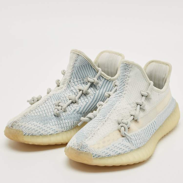 مملوكة مسبقًا Yeezy x Adidas Blue/White Knit Fabric Boost 350 V2 Cloud White (Non-Reflective) Sneakers 43 1/3