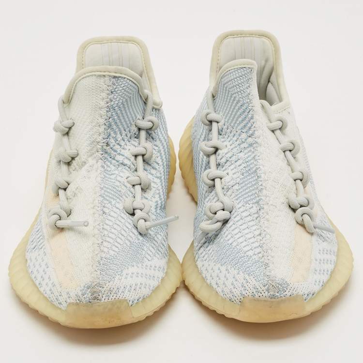 مملوكة مسبقًا Yeezy x Adidas Blue/White Knit Fabric Boost 350 V2 Cloud White (Non-Reflective) Sneakers 43 1/3