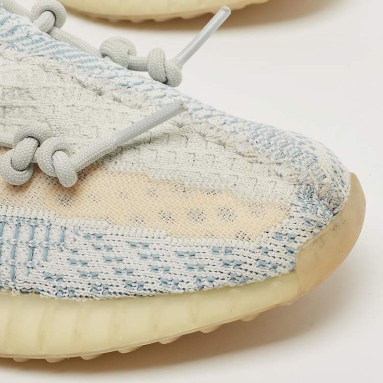 مملوكة مسبقًا Yeezy x Adidas Blue/White Knit Fabric Boost 350 V2 Cloud White (Non-Reflective) Sneakers 43 1/3