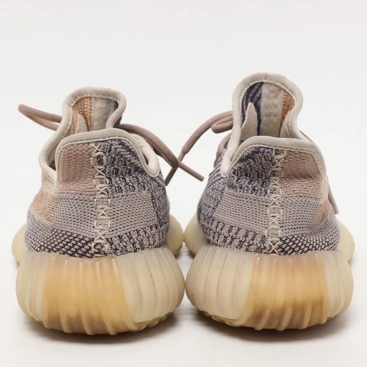 Pre Owned Yeezy x Adidas Grey/Blue Knit Fabric Boost 350 V2 "Ash Pearl" Low Top Sneakers Size 38 2/3