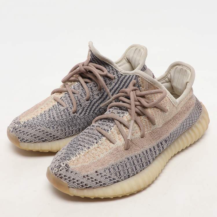 Pre Owned Yeezy x Adidas Grey/Blue Knit Fabric Boost 350 V2 "Ash Pearl" Low Top Sneakers Size 38 2/3