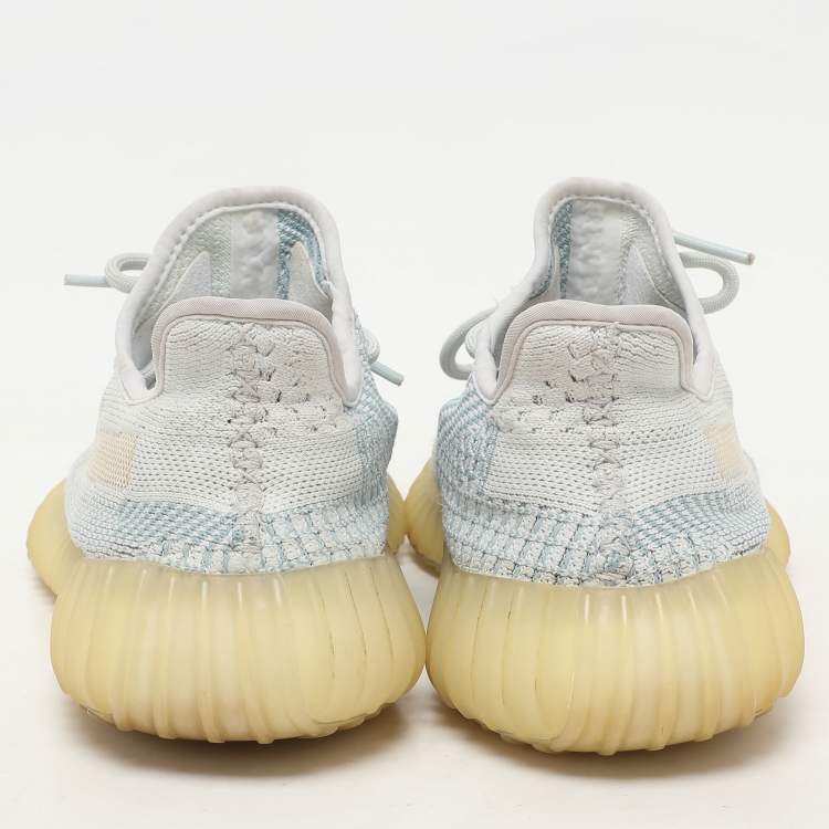 Pre Owned Yeezy x Adidas Blue Knit Fabric Boost 350 V2 'Cloud White' Low Top Sneakers Size 38 2/3