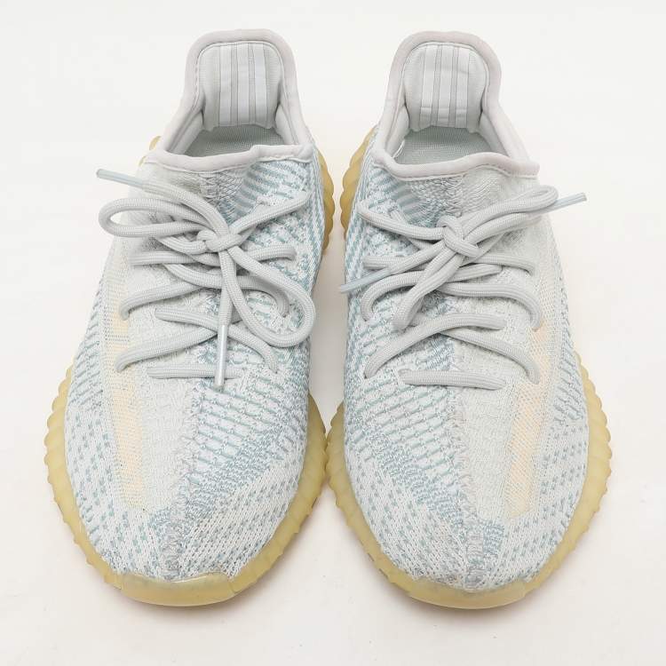 Pre Owned Yeezy x Adidas Blue Knit Fabric Boost 350 V2 'Cloud White' Low Top Sneakers Size 38 2/3