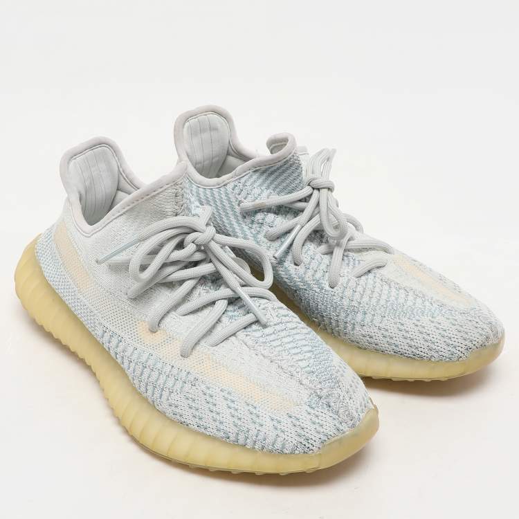 Pre Owned Yeezy x Adidas Blue Knit Fabric Boost 350 V2 'Cloud White' Low Top Sneakers Size 38 2/3