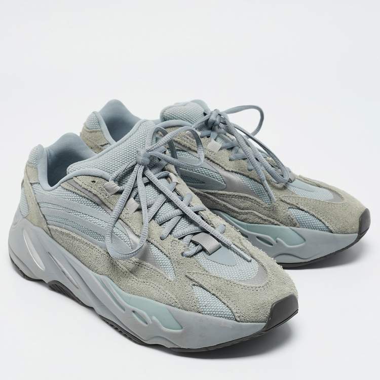 Pre Owned Yeezy x Adidas Blue Canvas and Suede Boost 700 V2 Hospital Blue Sneakers Size 42.5