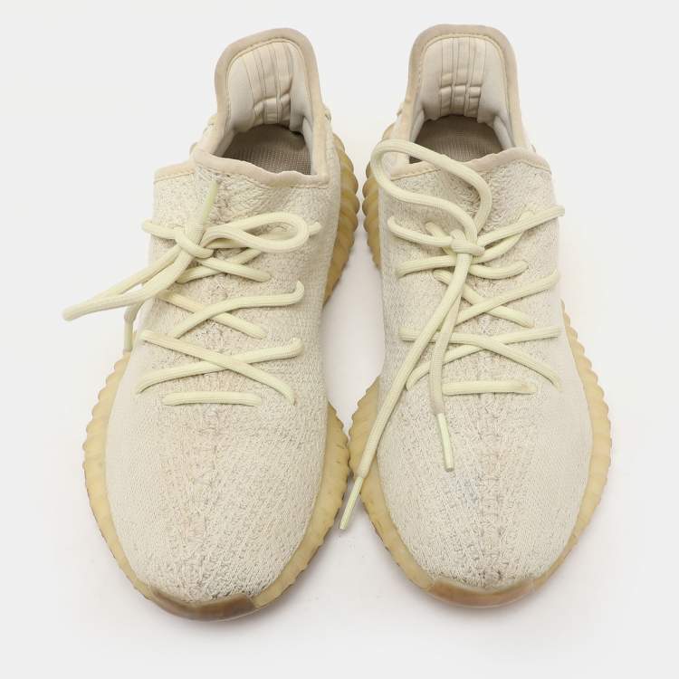 Pre Owned Yeezy x Adidas Green Knit Fabric Boost 350 V2 "Butter" Low Top Sneakers Size 41 1/3