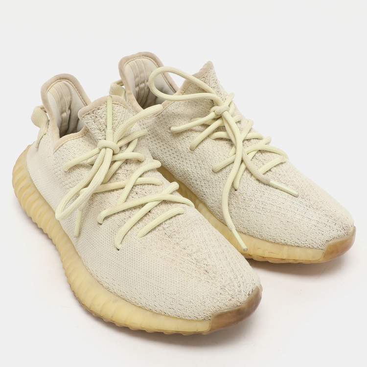 Pre Owned Yeezy x Adidas Green Knit Fabric Boost 350 V2 "Butter" Low Top Sneakers Size 41 1/3