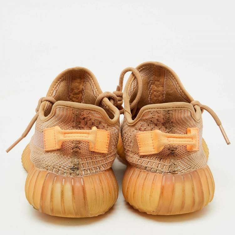 Pre Owned Yeezy x Adidas Orange Knit Fabric Boost 350 V2 Clay Sneakers Size 40 2/3