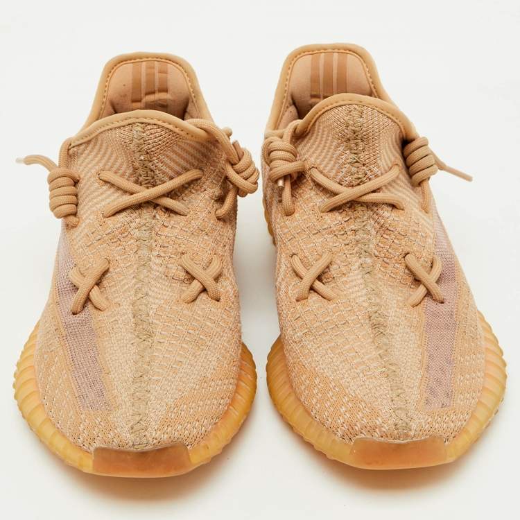 Pre Owned Yeezy x Adidas Orange Knit Fabric Boost 350 V2 Clay Sneakers Size 40 2/3