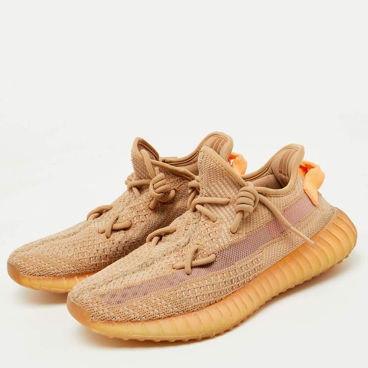Pre Owned Yeezy x Adidas Orange Knit Fabric Boost 350 V2 Clay Sneakers Size 40 2/3
