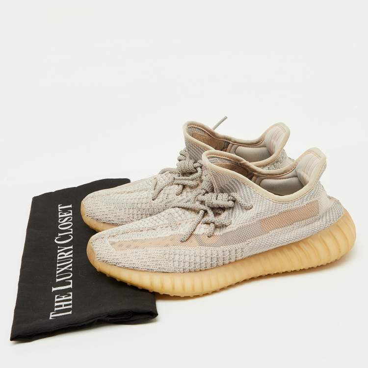 Pre Owned Yeezy x Adidas Grey/Pink Knit Fabric Boost 350 V2 Synth Sneakers Size 40 2/3