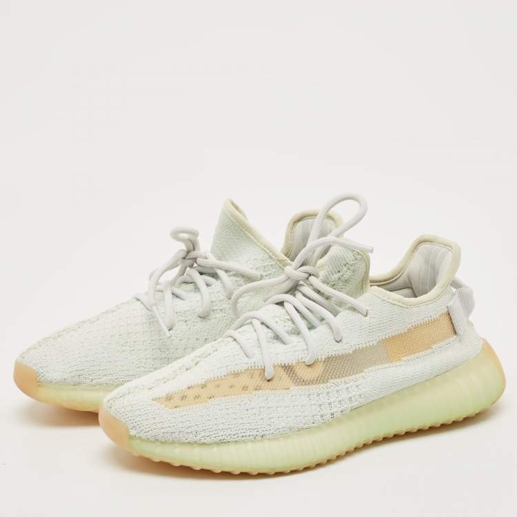 Pre Owned Yeezy x Adidas Light Green Knit Fabric Boost 350 V2 Hyperspace Sneakers Size 38 2/3