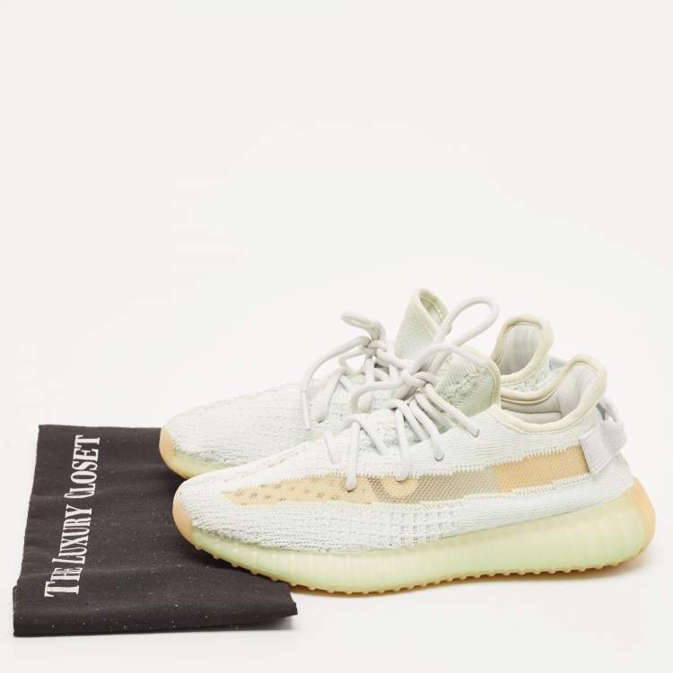 Pre Owned Yeezy x Adidas Light Green Knit Fabric Boost 350 V2 Hyperspace Sneakers Size 38 2/3