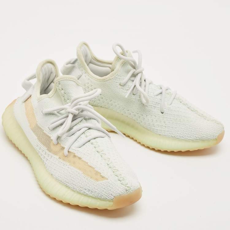 Pre Owned Yeezy x Adidas Light Green Knit Fabric Boost 350 V2 Hyperspace Sneakers Size 38 2/3