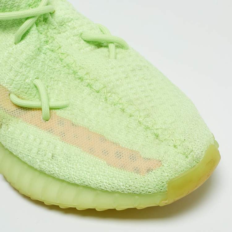Pre Owned Yeezy x Adidas Green Knit Fabric Boost 350 V2 Glow Sneakers Size 43 1/3