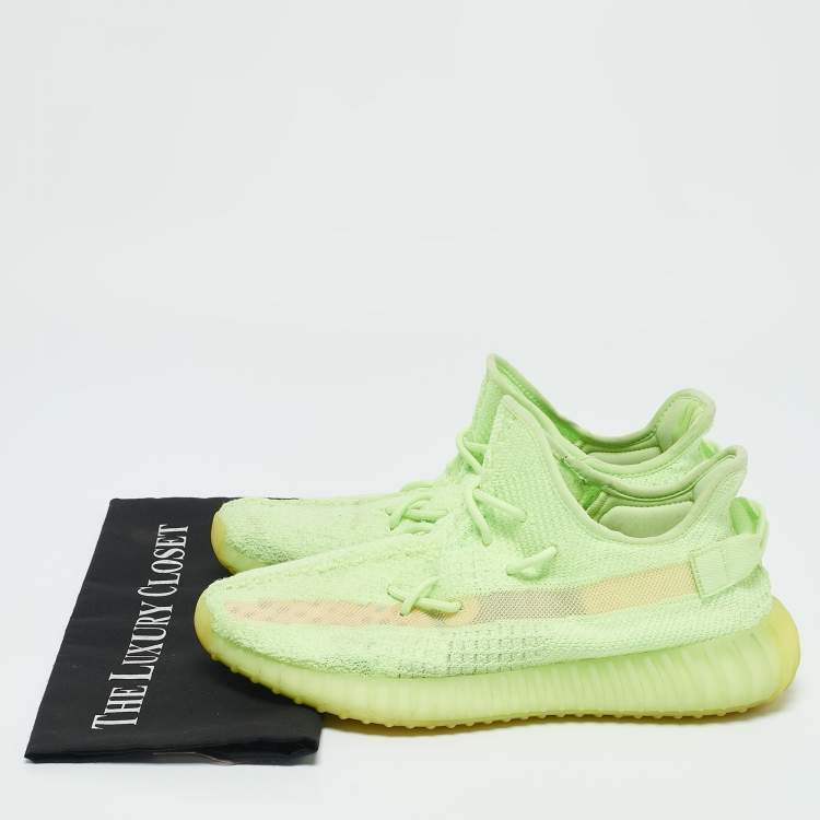 Pre Owned Yeezy x Adidas Green Knit Fabric Boost 350 V2 Glow Sneakers Size 43 1/3