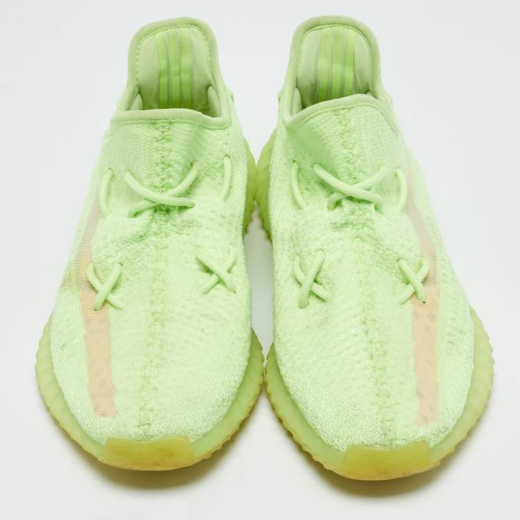 Pre Owned Yeezy x Adidas Green Knit Fabric Boost 350 V2 Glow Sneakers Size 43 1/3