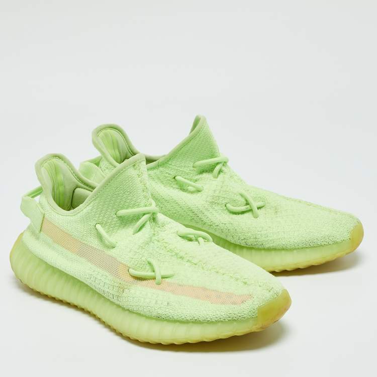 Pre Owned Yeezy x Adidas Green Knit Fabric Boost 350 V2 Glow Sneakers Size 43 1/3
