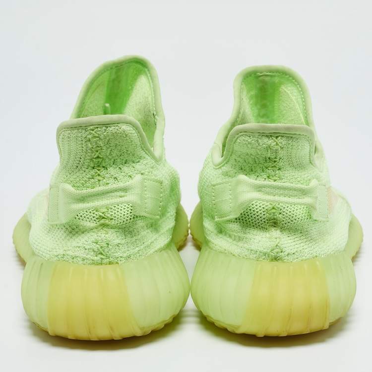 Pre Owned Yeezy x Adidas Green Knit Fabric Boost 350 V2 Glow Sneakers Size 43 1/3